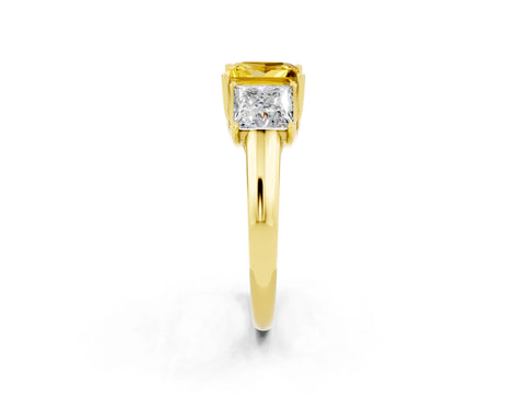 Yellow gold Three-Stone Princess Cut Yellow Sapphire Engagement Ring with Prong Setting_2