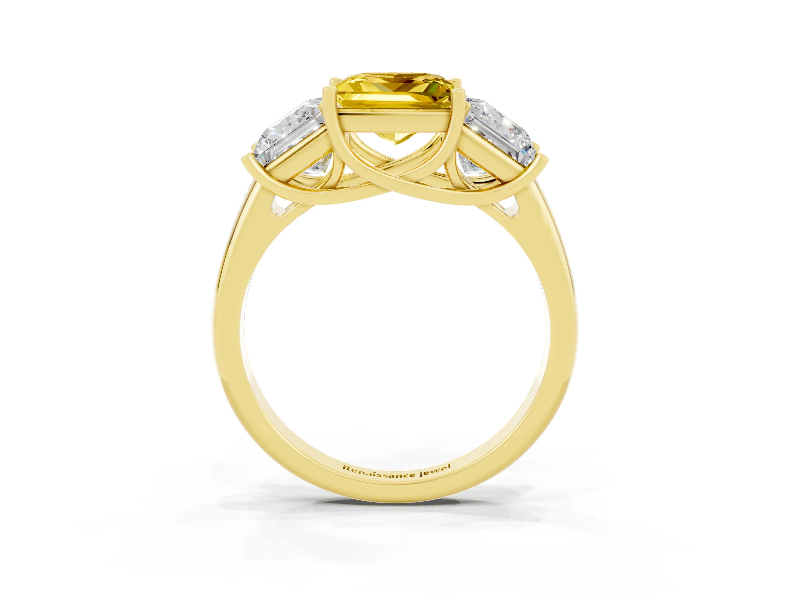 Yellow gold Three-Stone Princess Cut Yellow Sapphire Engagement Ring with Prong Setting_3