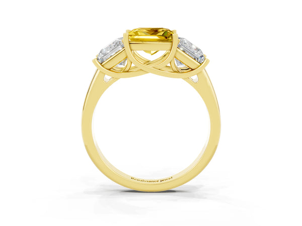 Yellow gold Three-Stone Princess Cut Yellow Sapphire Engagement Ring with Prong Setting