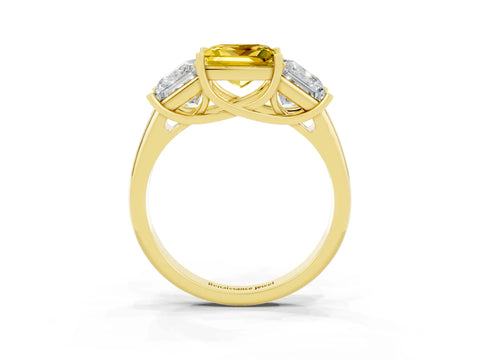 Yellow gold Three-Stone Princess Cut Yellow Sapphire Engagement Ring with Prong Setting_3