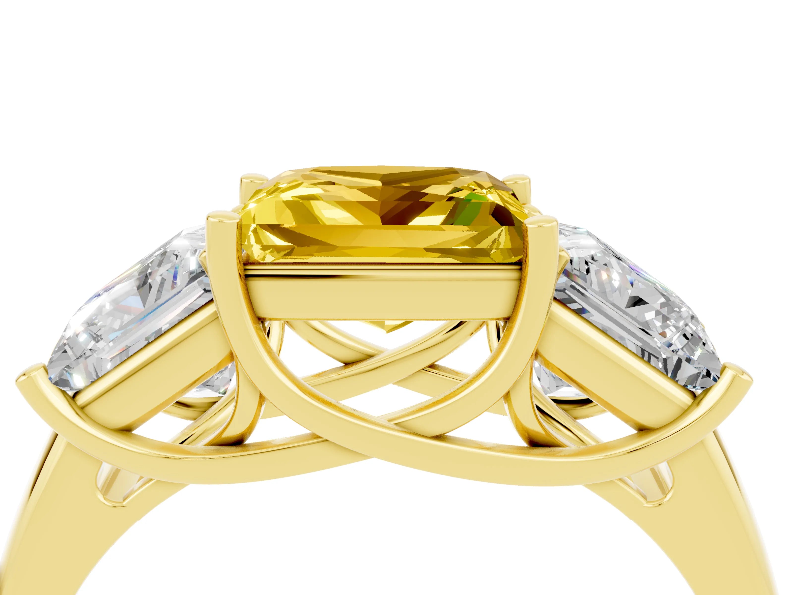 Yellow gold Three-Stone Princess Cut Yellow Sapphire Engagement Ring with Prong Setting_4