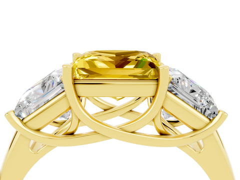 Yellow gold Three-Stone Princess Cut Yellow Sapphire Engagement Ring with Prong Setting_4