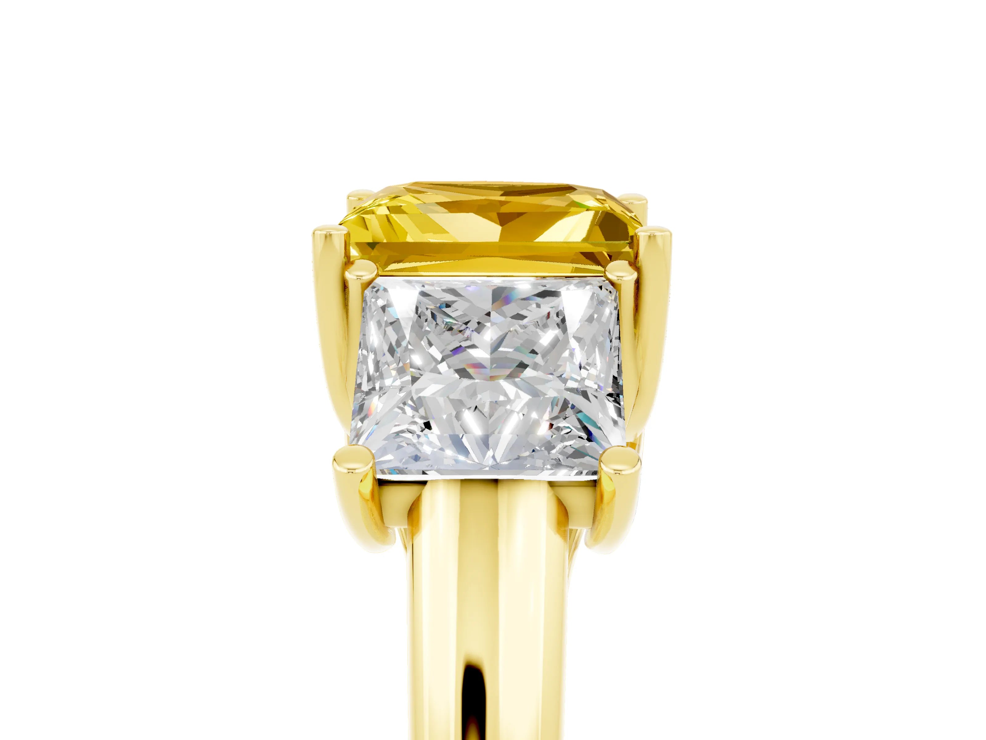 Yellow gold Three-Stone Princess Cut Yellow Sapphire Engagement Ring with Prong Setting_5