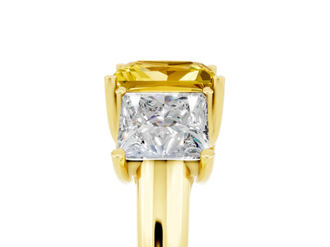 Yellow gold Three-Stone Princess Cut Yellow Sapphire Engagement Ring with Prong Setting_5