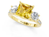 Yellow gold Three-Stone Princess Cut Yellow Sapphire Pavé Band with Four-Prong Setting_25