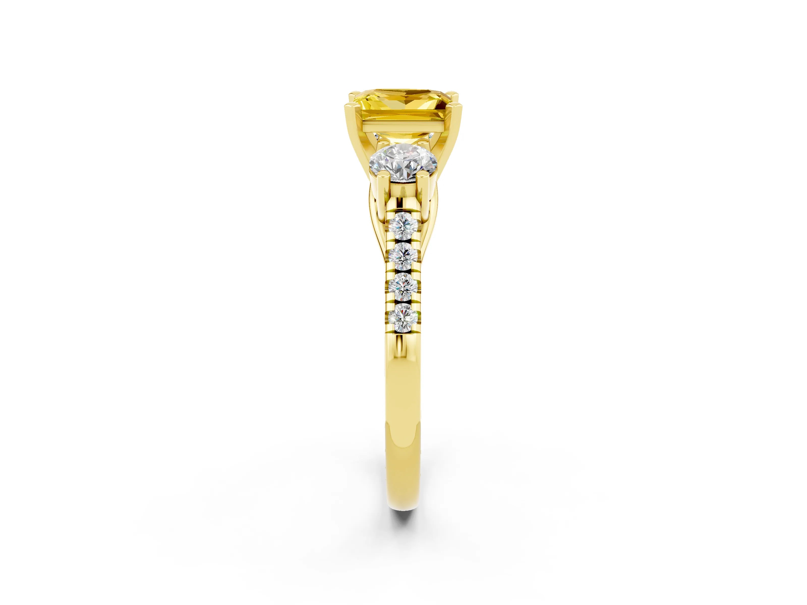 Yellow gold Three-Stone Princess Cut Yellow Sapphire Pavé Band with Four-Prong Setting_26
