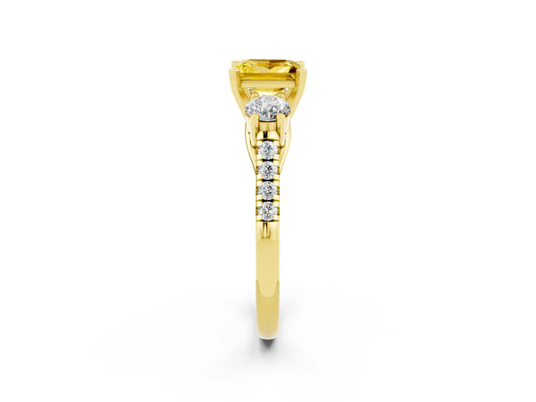 Yellow gold Three-Stone Princess Cut Yellow Sapphire Pavé Band with Four-Prong Setting