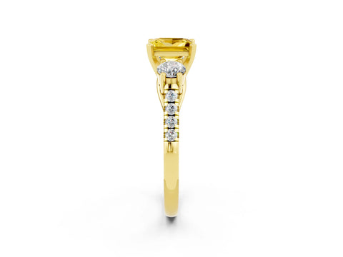 Yellow gold Three-Stone Princess Cut Yellow Sapphire Pavé Band with Four-Prong Setting_26
