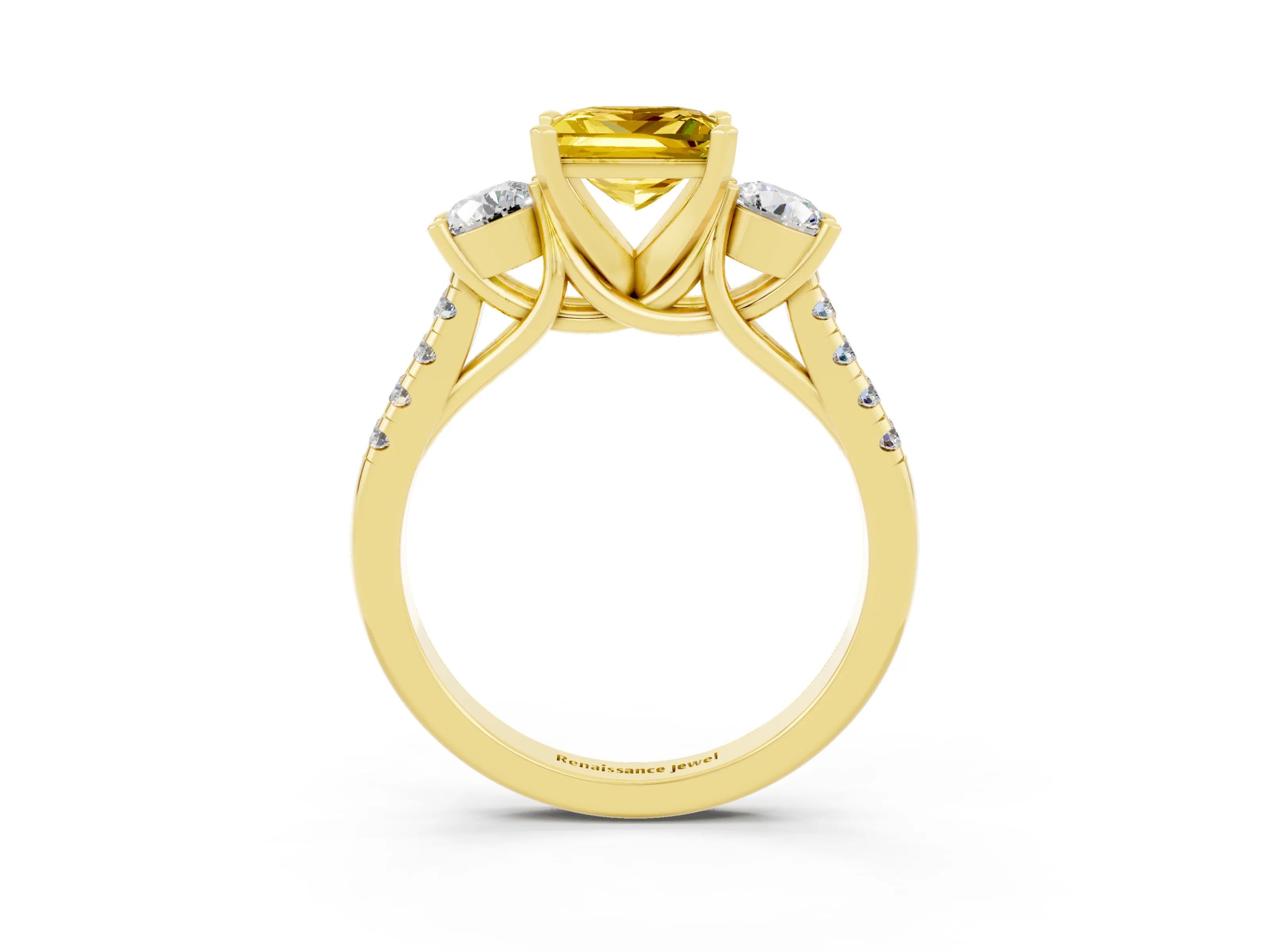 Yellow gold Three-Stone Princess Cut Yellow Sapphire Pavé Band with Four-Prong Setting_27