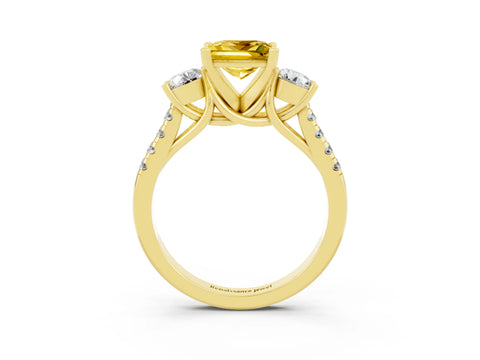 Yellow gold Three-Stone Princess Cut Yellow Sapphire Pavé Band with Four-Prong Setting_27