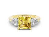 Yellow gold Three-Stone Princess Cut Yellow Sapphire Ring with Pear Side Stones and Four-Prong Setting_24