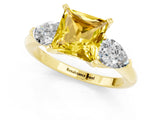 Yellow gold Three-Stone Princess Cut Yellow Sapphire Ring with Pear Side Stones and Four-Prong Setting_25