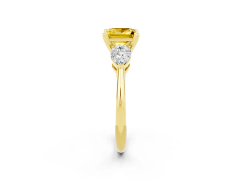 Yellow gold Three-Stone Princess Cut Yellow Sapphire Ring with Pear Side Stones and Four-Prong Setting_26