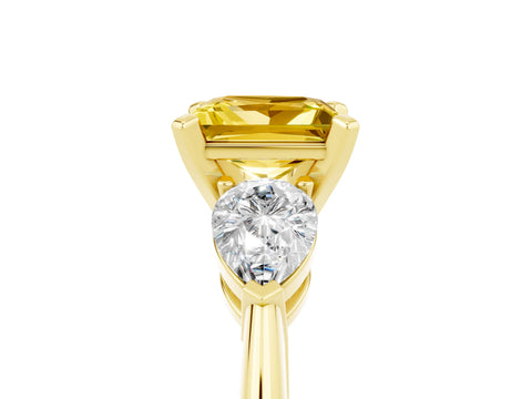 Yellow gold Three-Stone Princess Cut Yellow Sapphire Ring with Pear Side Stones and Four-Prong Setting_29
