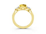 Yellow gold Three-Stone Princess Cut Yellow Sapphire Ring with Pear  Side Stones in Four-Prong Setting_15