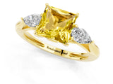 Yellow gold Three-Stone Princess Cut Yellow Sapphire Ring with Pear  Side Stones in Four-Prong Setting_37