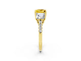 Yellow gold Three-Stone Princess Cut Yellow Sapphire Ring with Round  Pavé Band and Prong Setting_14