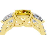 Yellow gold Three-Stone Princess Cut Yellow Sapphire Ring with Round  Pavé Band and Prong Setting_16