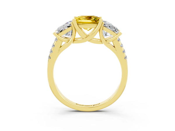 Yellow gold Three-Stone Princess Cut Yellow Sapphire Ring with Round  Pavé Band and Prong Setting