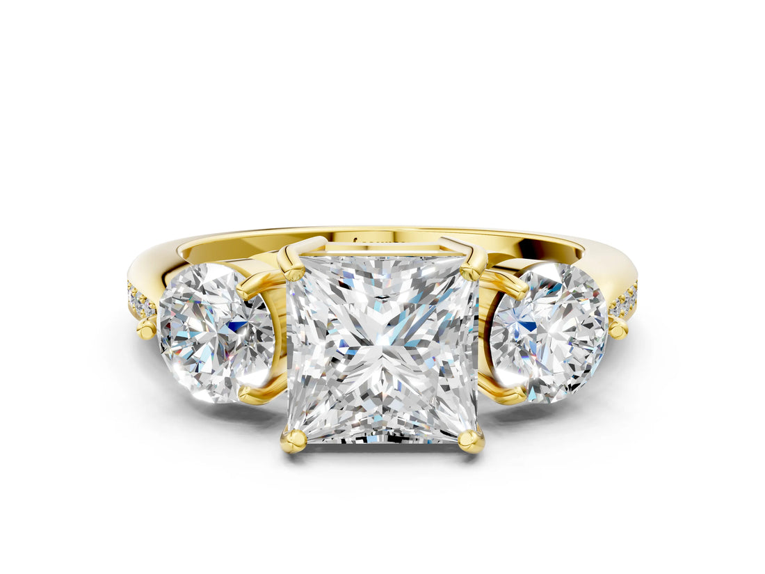 Yellow gold Three-Stone Princess Diamond Channel Set Engagement Ring with Prong Setting_15