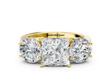 Yellow gold Three-Stone Princess Diamond Engagement Ring with Prong Setting on a Classic Band_3