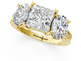 Yellow gold Three-Stone Princess Diamond Milgrain Pave Band with Prong Setting 1
