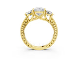 Yellow gold Three-Stone Princess Diamond Milgrain Pave Band with Prong Setting 3