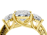Yellow gold Three-Stone Princess Diamond Milgrain Pave Band with Prong Setting 4