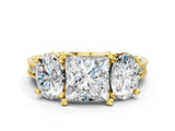 Yellow gold Three-Stone Princess Diamond Milgrain Pave Band with Prong Setting