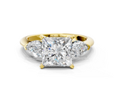 Yellow gold Three-Stone Princess Diamond Ring with Pear Side Stones in Four-Prong Setting_49