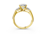 Yellow gold Three-Stone Princess Diamond Ring with Pear Side Stones in Four-Prong Setting_52