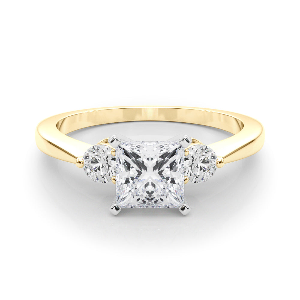 Yellow gold Three-Stone Princess Solitaire Ring with Tapered Band and Four-Prong Setting 1