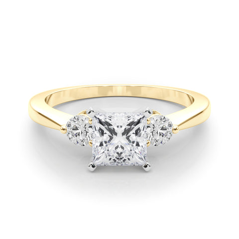 Yellow gold Three-Stone Princess Solitaire Ring with Tapered Band and Four-Prong Setting 1
