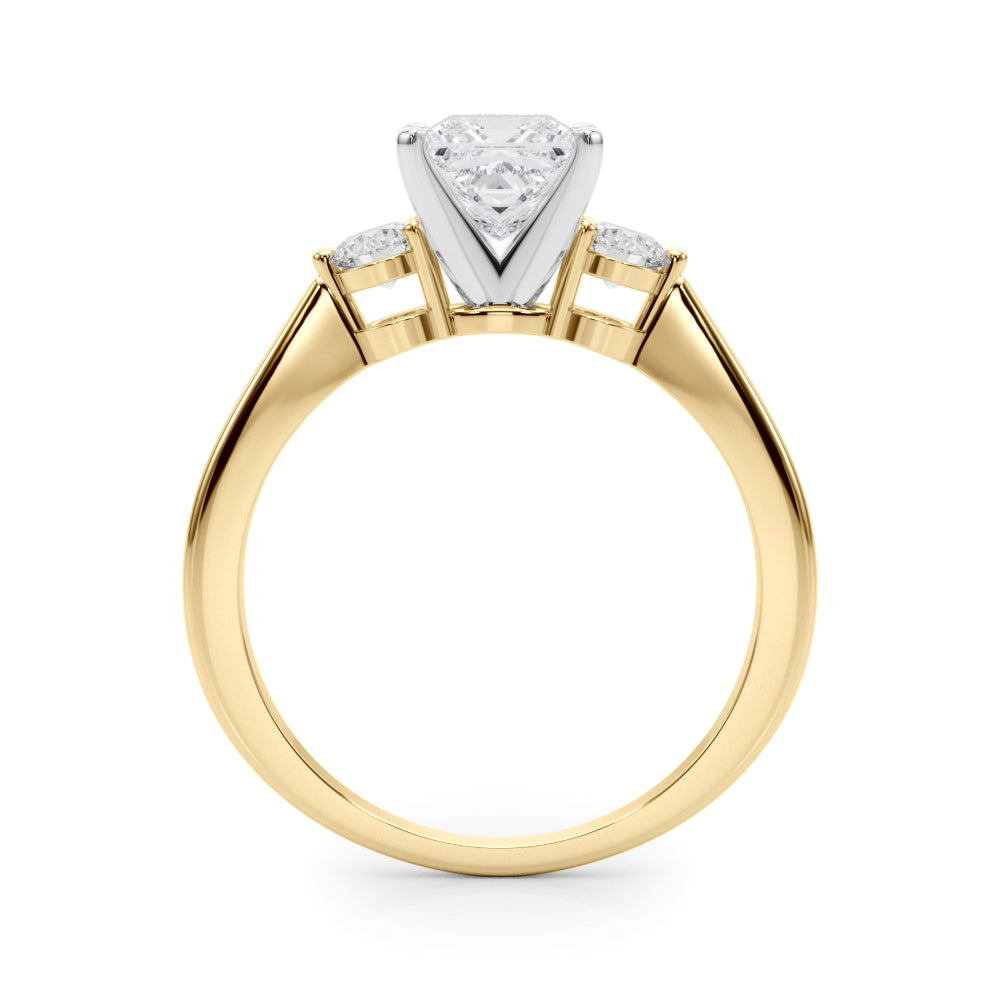 Yellow gold Three-Stone Princess Solitaire Ring with Tapered Band and Four-Prong Setting 2