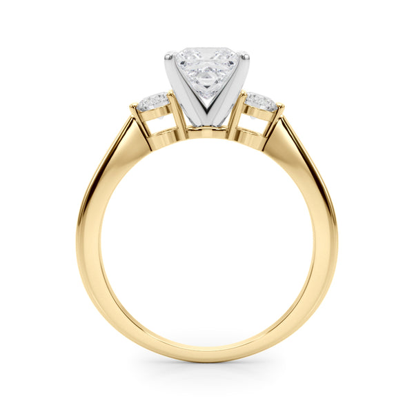 Yellow gold Three-Stone Princess Solitaire Ring with Tapered Band and Four-Prong Setting