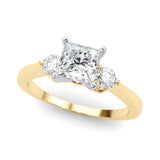 Yellow gold Three-Stone Princess Solitaire Ring with Tapered Band and Four-Prong Setting