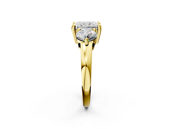 Yellow Gold Radiant Cut Three Stone Engagement Ring Setting with Open Prong Baskets