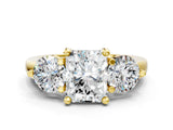 Yellow gold Three-Stone Radiant Brilliant Cut Solitaire Ring with Prong Setting on a Classic Band