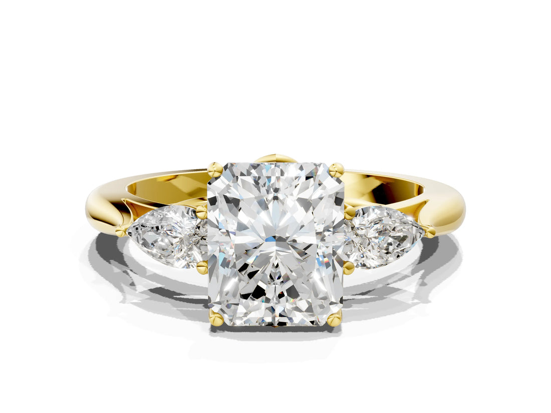 Yellow gold Three-Stone Radiant Cut Brilliant Diamond Solitaire Ring with Tapered Band and Four-Prong Setting_12