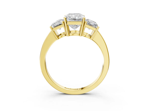 Yellow gold Three-Stone Radiant Cut Cut Diamond Engagement Ring with Flat Band and Four-Prong Setting