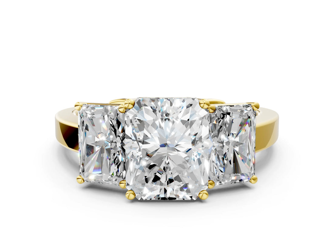 Yellow gold Three-Stone Radiant Cut Cut Diamond Engagement Ring with Flat Band and Four-Prong Setting_8
