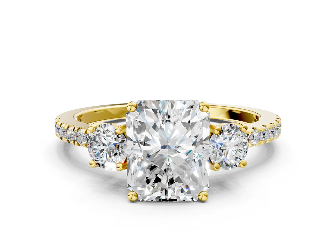 Yellow gold Three-Stone Radiant Cut Cut Diamond Pavé Band with Prong Setting_39