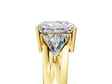 Yellow gold Three-Stone Radiant Cut Cut Diamond Ring with Trillion Side Stones on a Split Shank Band_14
