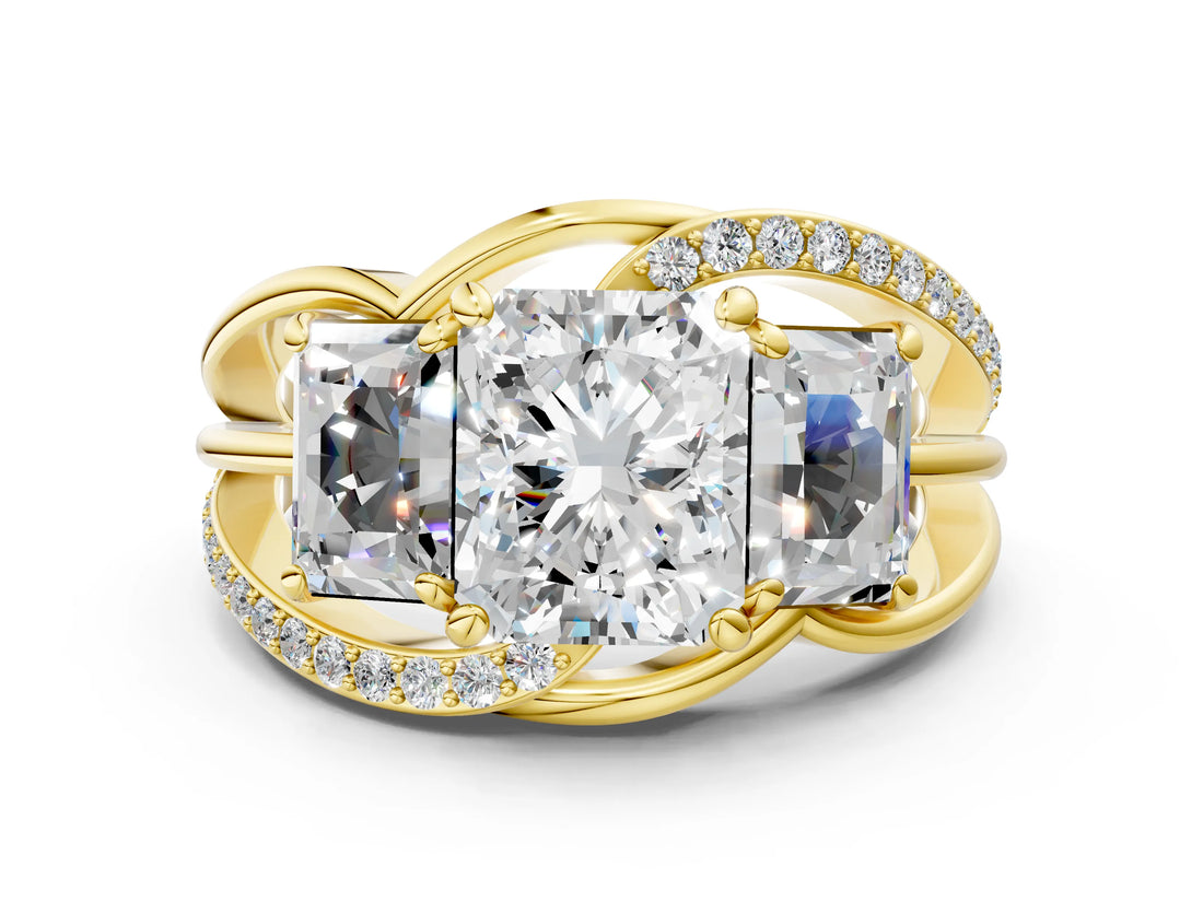 Yellow gold Three-Stone Radiant Cut Cut Diamond Split Shank Prong Set Ring_19
