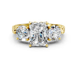 Yellow gold Three-Stone Radiant Cut Cut Milgrain Band Prong Setting Ring_13