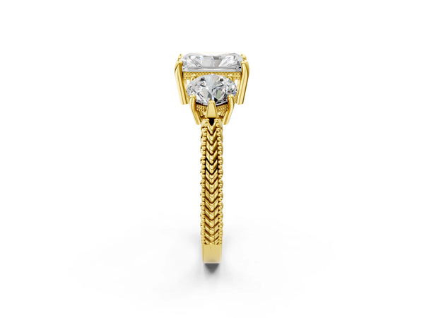 Yellow Gold Radiant Cut Vintage Three Stone Engagement Ring Setting