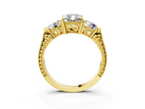 Yellow gold Three-Stone Radiant Cut Cut Milgrain Band Prong Setting Ring_16