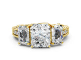 Yellow gold Three-Stone Radiant Cut Cut Milgrain Pavé Engagement Ring_3