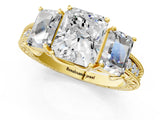 Yellow gold Three-Stone Radiant Cut Cut Milgrain Pavé Engagement Ring_4