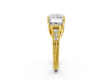 Yellow gold Three-Stone Radiant Cut Cut Milgrain Pavé Engagement Ring_5